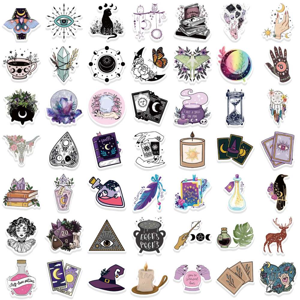 Witchy Halloween Holographic Vinyl Waterproof Stickers 100 pcs - Premium Sticker from Crystals and Sun Signs Co - Shop now at Crystals and Sun Signs Co