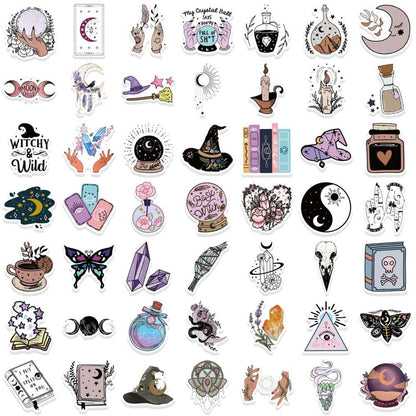 Witchy Halloween Holographic Vinyl Waterproof Stickers 100 pcs - Witches Ink LTD - O/A Crystals and Sun Signs