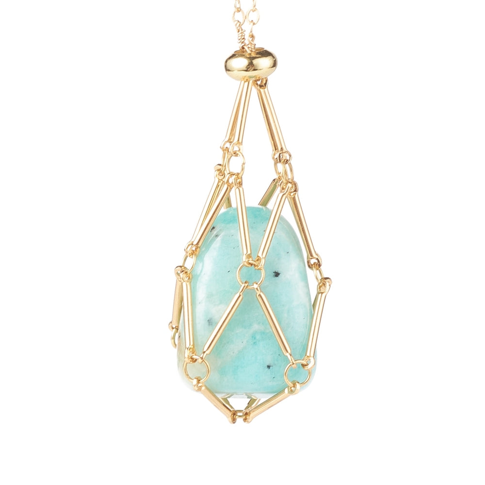 Brass Braided Macrame Pouch Empty Stone Holder for Pendant - Premium Necklace from Crystals and Sun Signs Co - Shop now at Crystals and Sun Signs Co