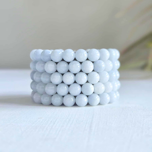 Chalcedony Gemstone Bead Bracelet | The Stone to Support Emotional Resilience - Crystals and Sun Signs Co