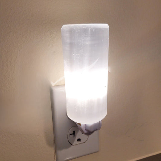Selenite Night Light Plug In with LED Light - Witches Ink LTD - O/A Crystals and Sun Signs