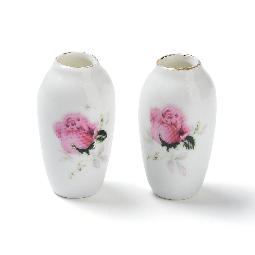 Miniature Porcelain Vase with Rose 1pc | Alberta Bead Store