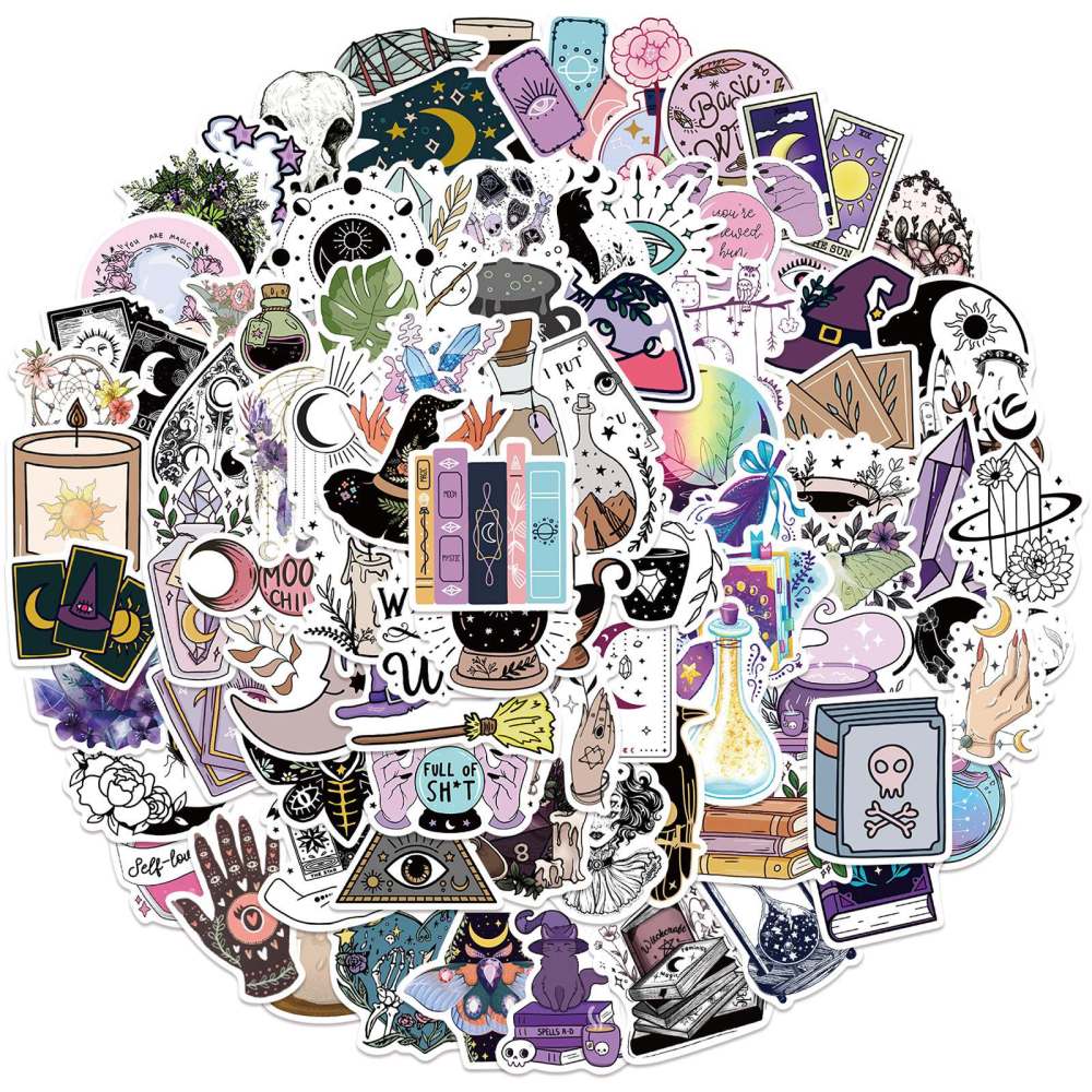 Witchy Halloween Holographic Vinyl Waterproof Stickers 100 pcs - Premium Sticker from Crystals and Sun Signs Co - Shop now at Crystals and Sun Signs Co