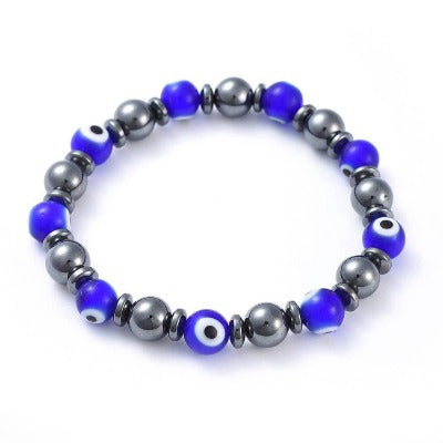 Evil Eye and Hematite Stretch Bracelet - Witches Ink LTD - O/A Crystals and Sun Signs