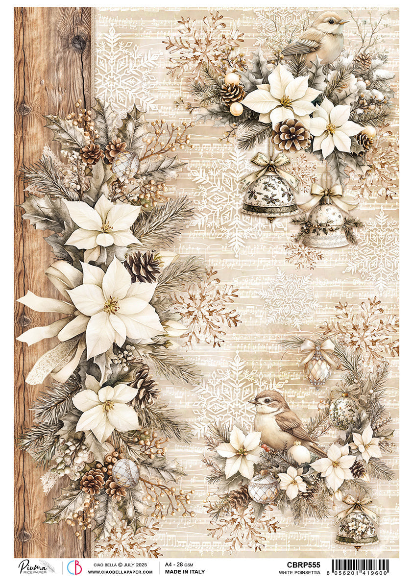 Rice Paper A4 White Poinsettia - 5 Sheets - Ecstasy Crafts