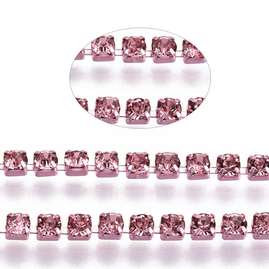 Rhinestone Cup Chain SS6.5 Rose Pink 1 Yard