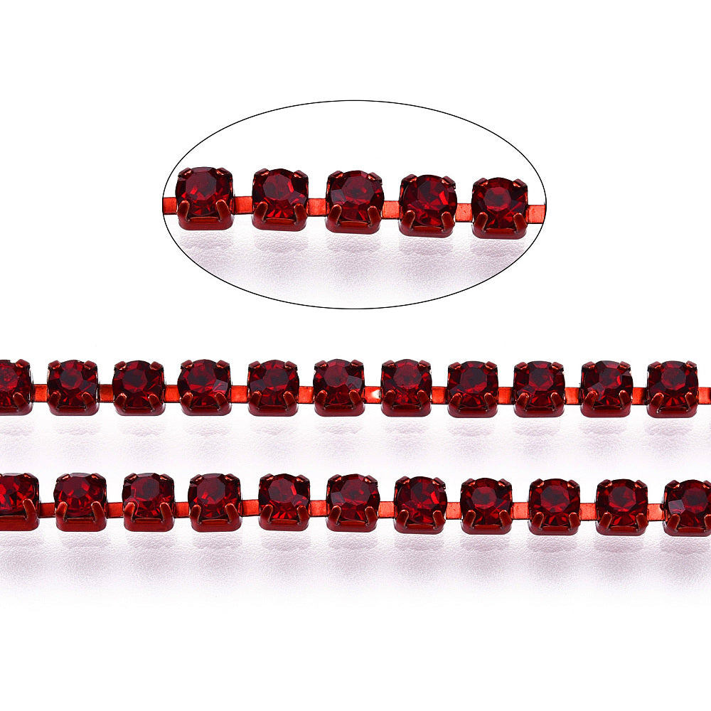 Rhinestone Cup Chain SS6.5 Dark Red 1 Yard