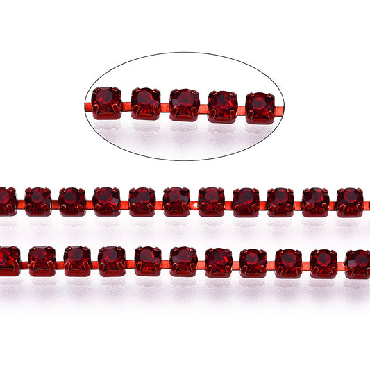 Rhinestone Cup Chain SS6.5 Dark Red 1 Yard