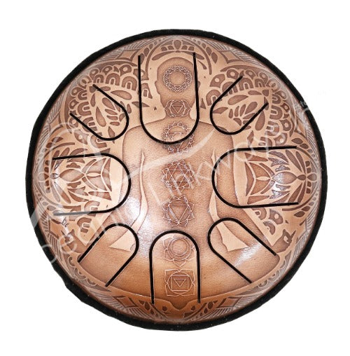 Antique Copper 7 Chakra 8.5"  Steel Tongue Drum - Witches Ink LTD - O/A Crystals and Sun Signs