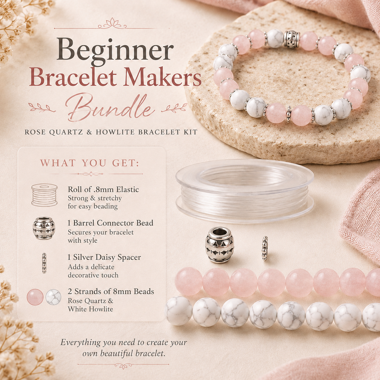 Pink and White Beginner Gemstone Bracelet Bundle