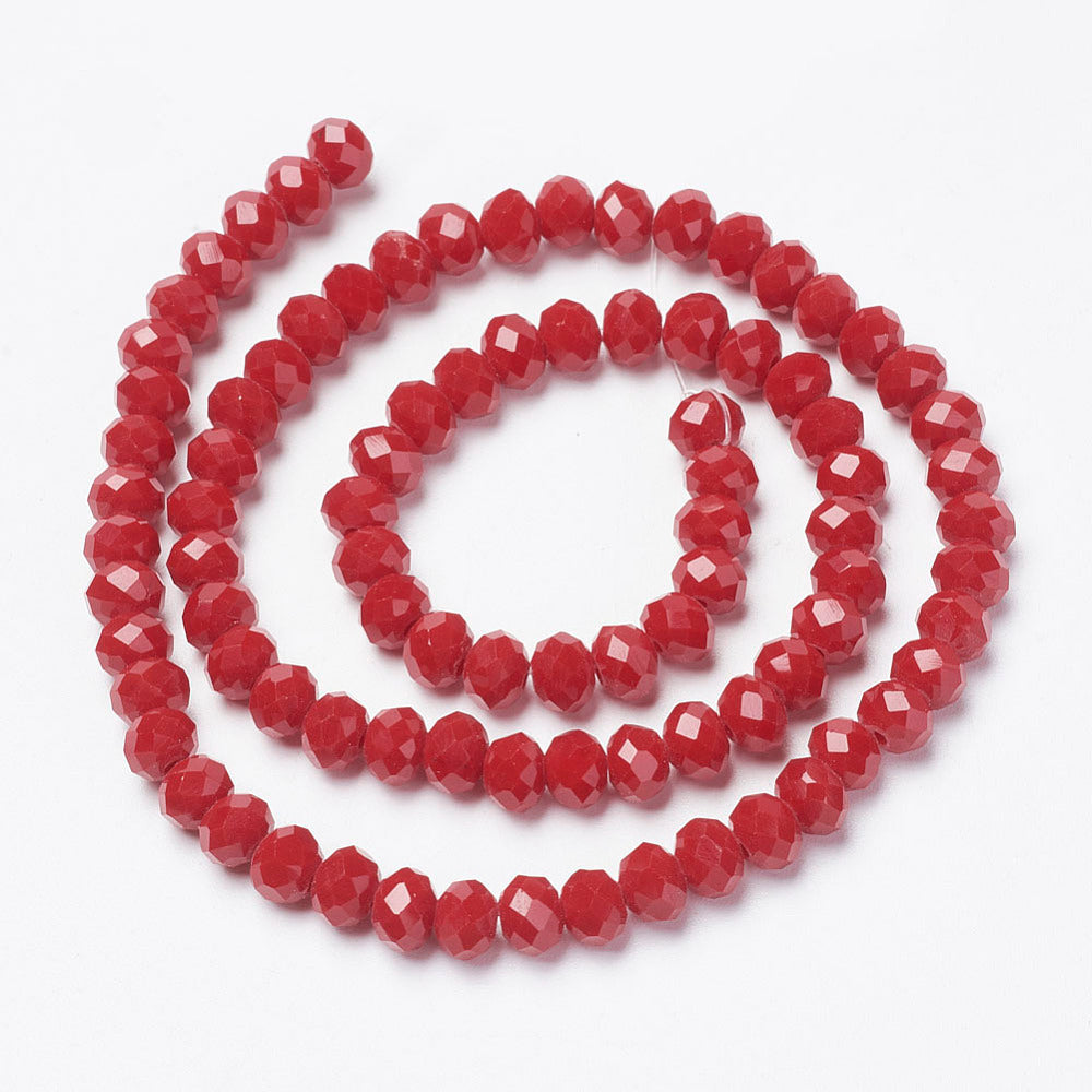 Glass Bead Faceted Rondelle Opaque Red 6x5mm