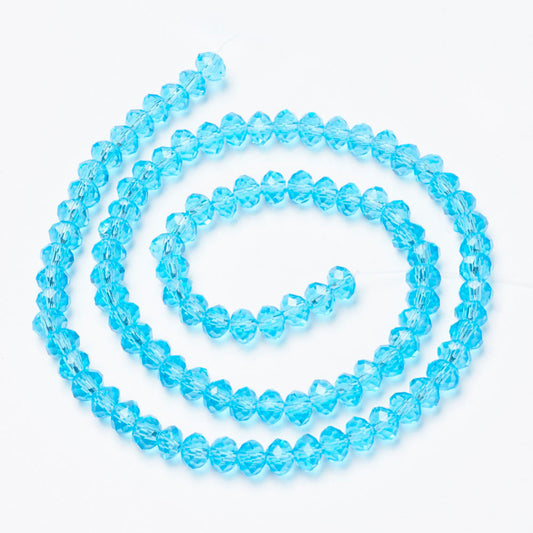 Glass Bead Faceted Rondelle Cyan 6x5mm