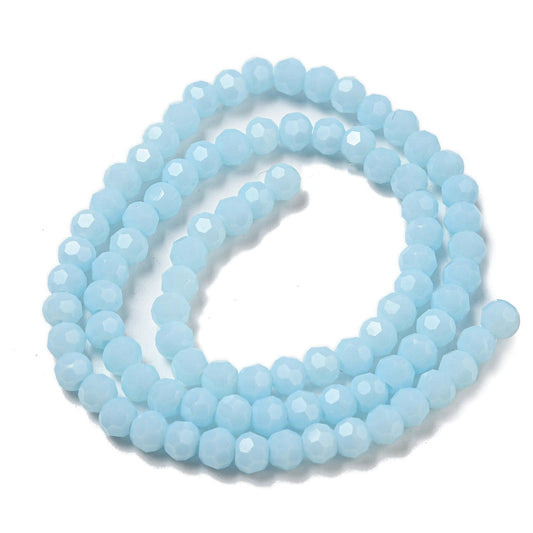Glass Bead Round Faceted Opaque Cyan 4MM