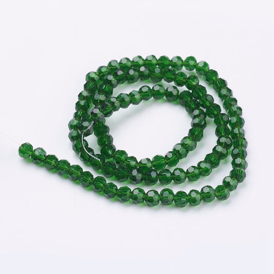 Glass Bead Faceted Round Green 4mm - Alberta Bead Store