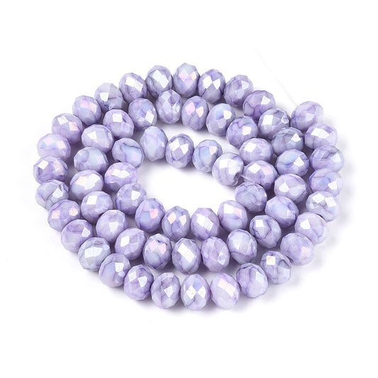 Glass Bead Rondelle Faceted Rainbow Plated Lavender 8x6mm