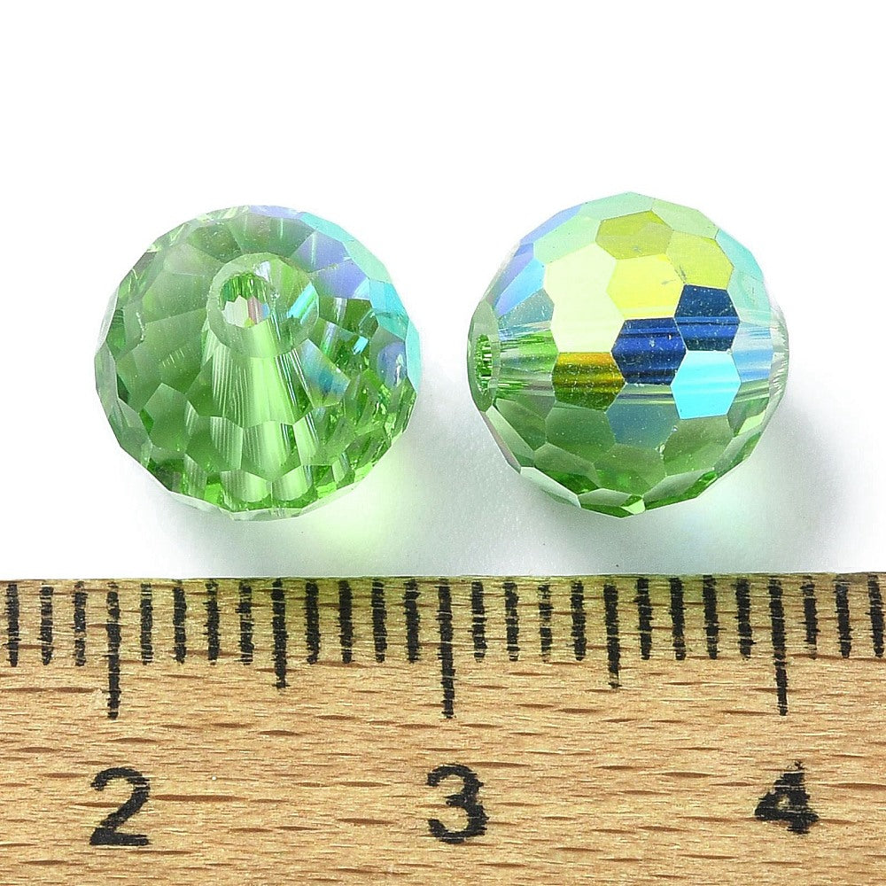 Glass Bead AB Color Plated Light Green Faceted Round 10mm 1pc - Alberta Bead Store
