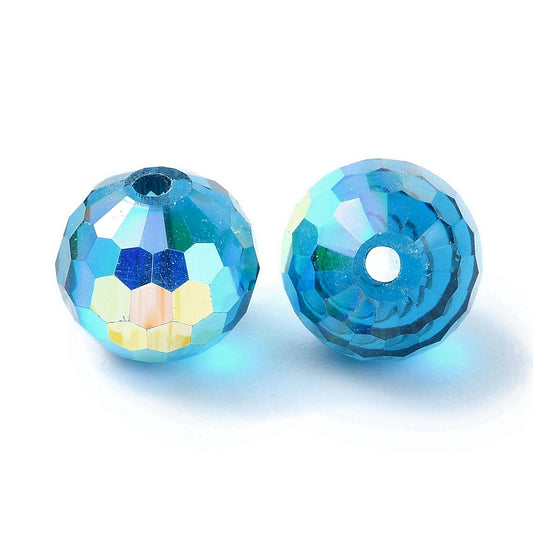 Glass Bead AB Color Plated Dodger Blue Faceted Round 10mm 1pc - Alberta Bead Store
