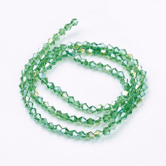 Glass Bead AB Color Plated Lime Green Faceted Bicone 4mm - Alberta Bead Store