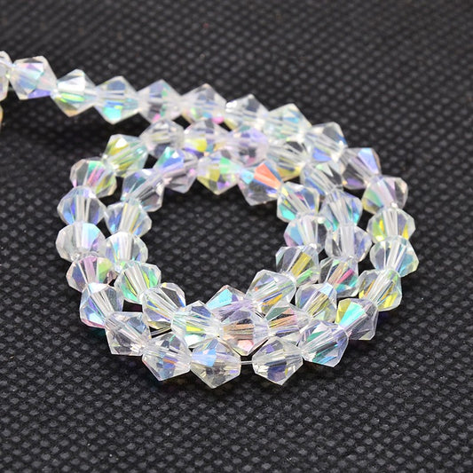 Glass Bead Imitation Austrian Crystal AB Faceted Bicone 4mm - Alberta Bead Store