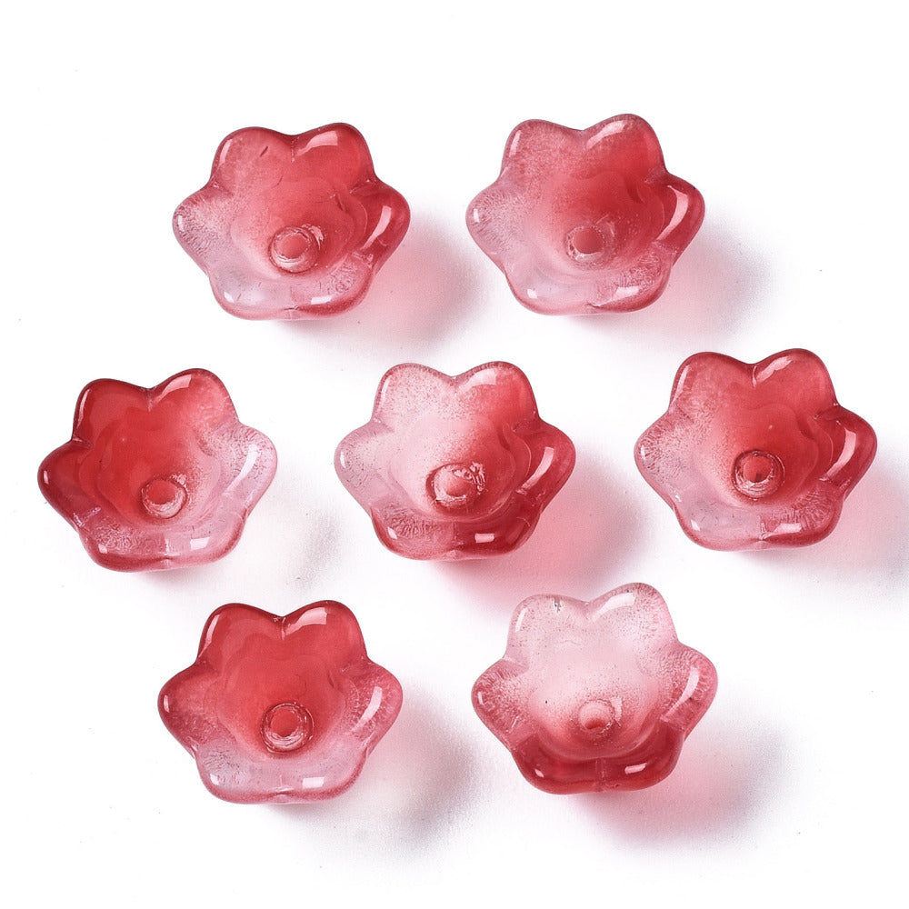 Glass Flower Bead Two Tone Crimson 100pc