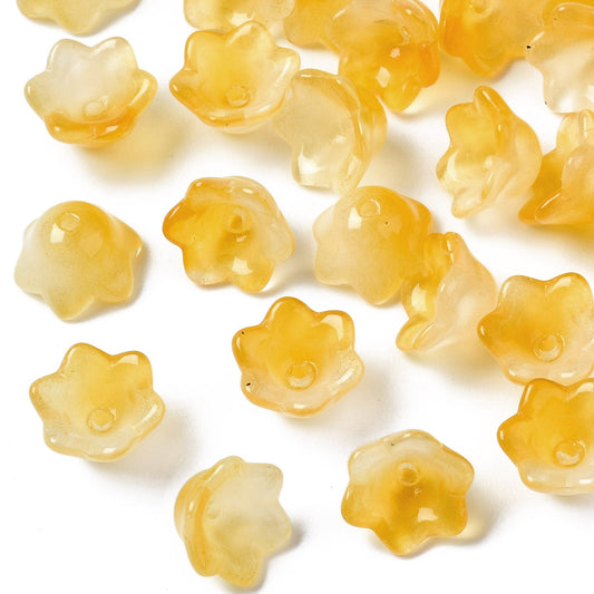 Glass Flower Bead Two Tone Goldenrod 100pc