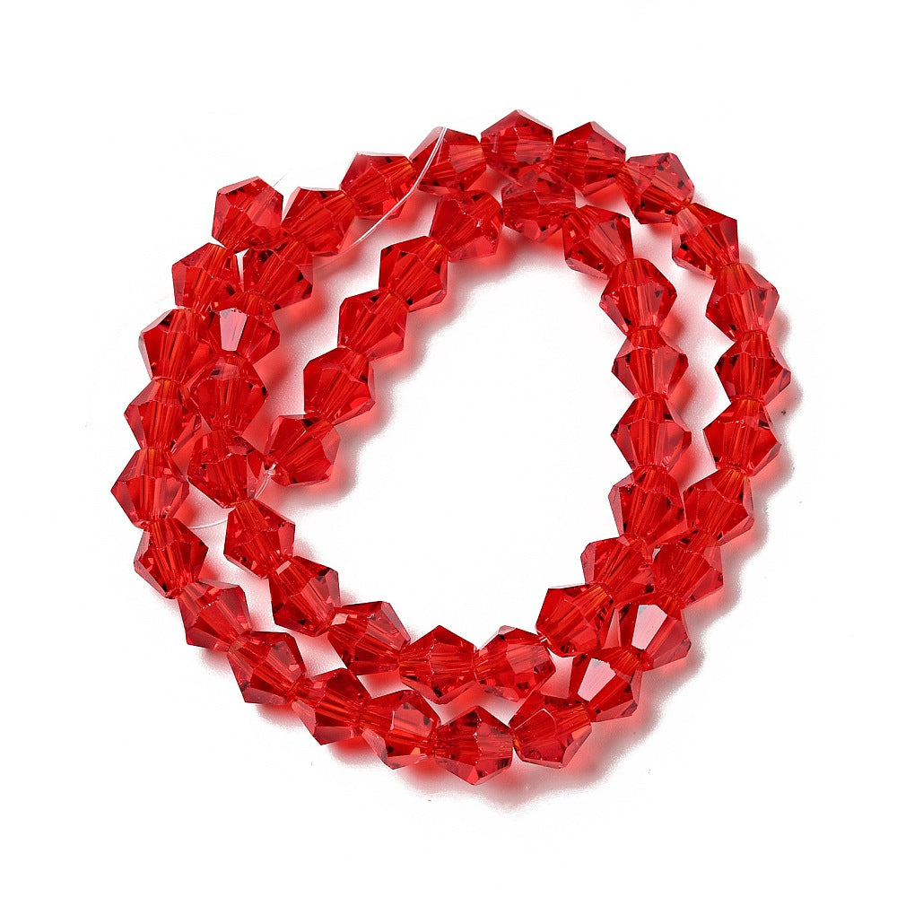 Glass Bead Faceted Bicone Red 6x6mm