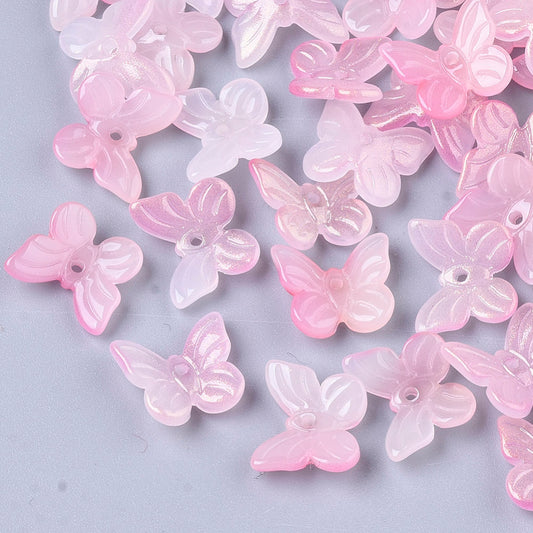 Glass Butterfly Bead Pink 100pc