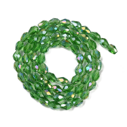 Glass Bead Tear Drop AB Plated Green 15x10MM