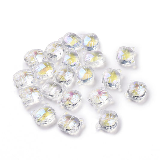 Glass Kitty Shape Bead AB Clear 12x14x6mm 5pc