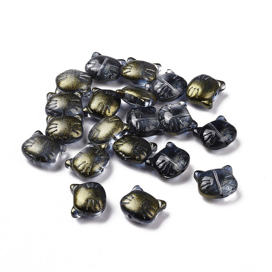 Glass Kitty Shape Bead Midnight Blue 12x14x6mm 5pc