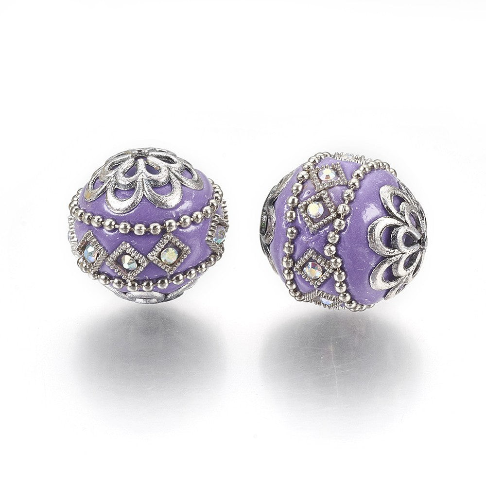 Indonesia Bead Purple/Silver 20MM