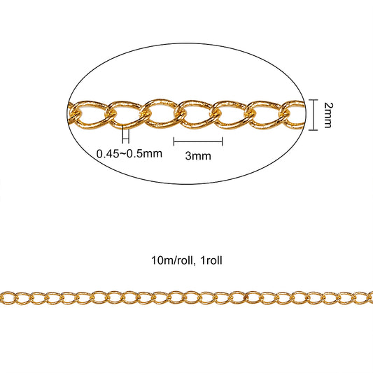 Curb Chain Brass Golden 3x2x.5mm 10M roll - Alberta Bead Store