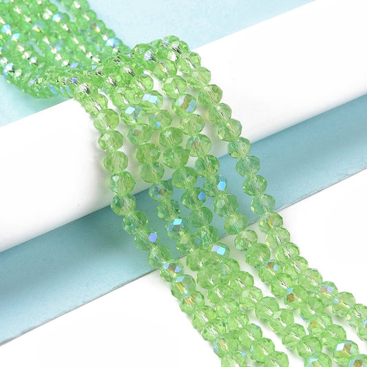 Glass Bead Rondelle Half Rainbow Plated Light Green 6x5mm - Alberta Bead Store