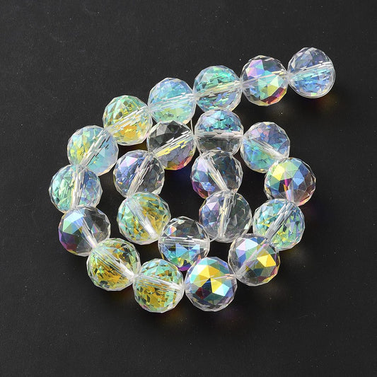 Glass Bead Faceted Round Clear Electroplated 18x16.5mm - Alberta Bead Store