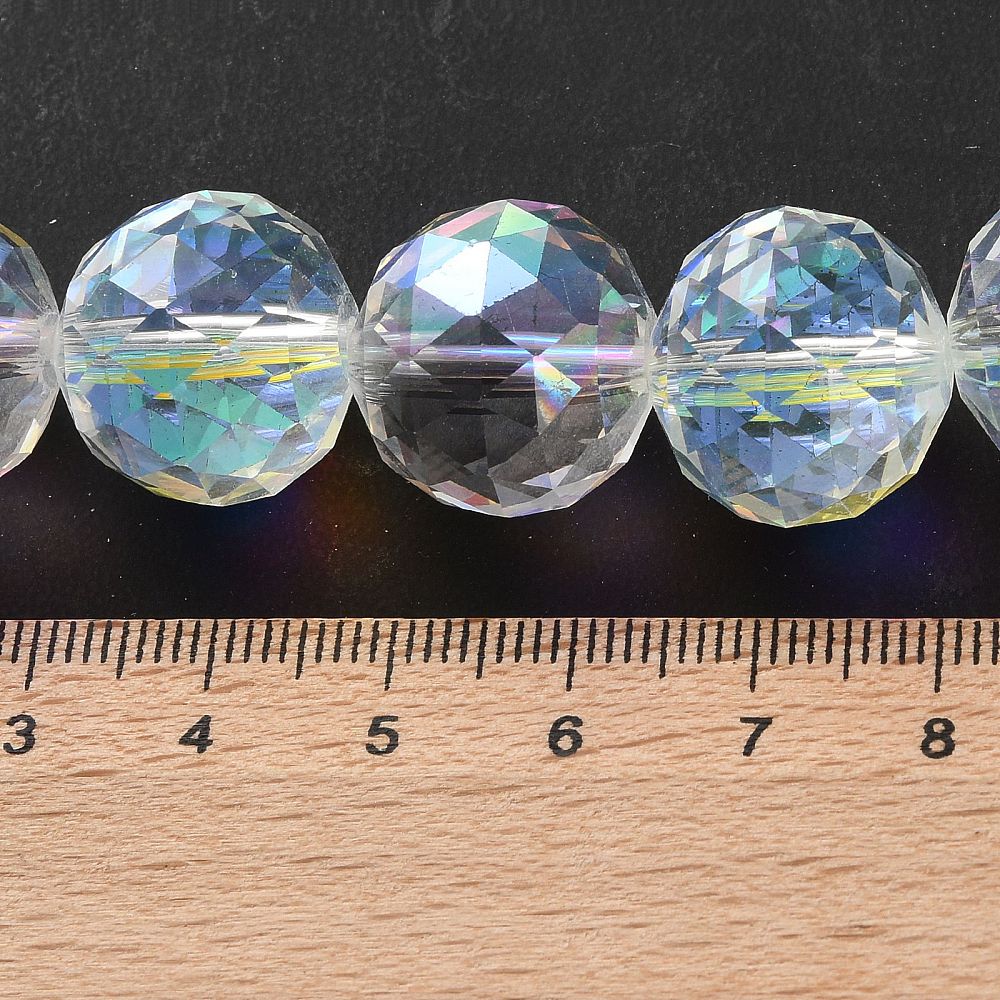 Glass Bead Faceted Round Clear Electroplated 18x16.5mm - Alberta Bead Store