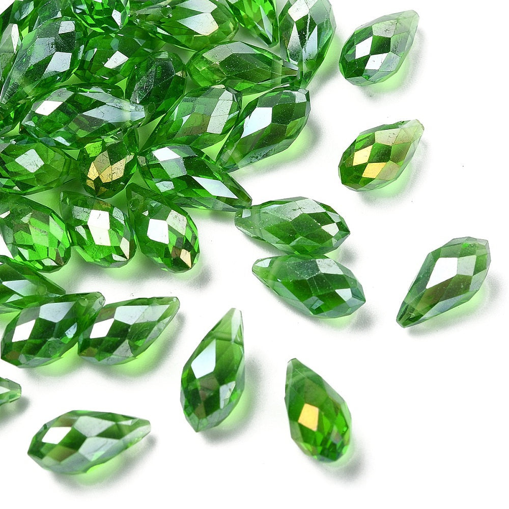 Glass Bead Teardrop Top Drilled Electroplated Green 13mm 1pc
