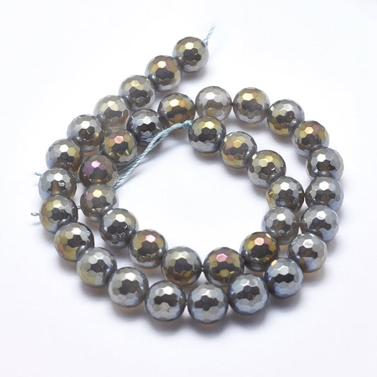 Grey Electroplated Faceted Agate Gemstone Bead