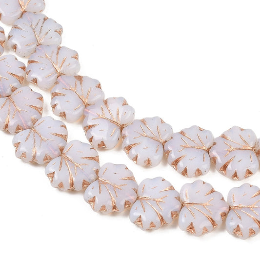 Czech Pressed Glass Maple Leaf White and Gold 10pc
