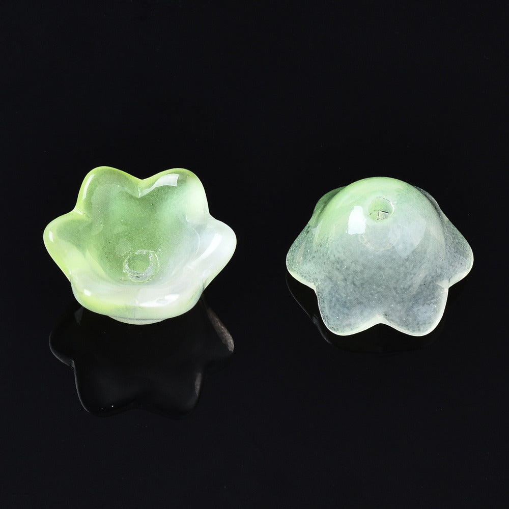 Glass Flower Bead Light Green 10pc - Alberta Bead Store
