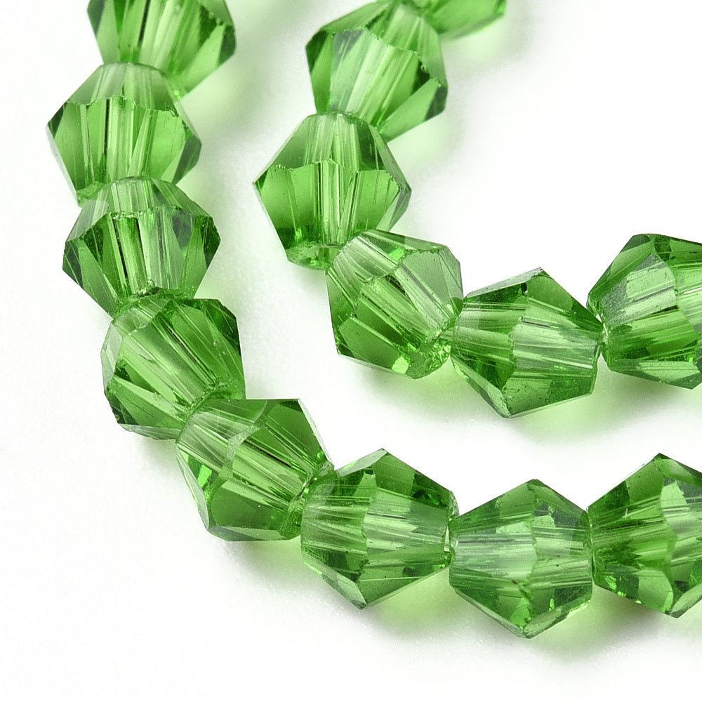 Glass Bead Green Faceted Bicone 4mm