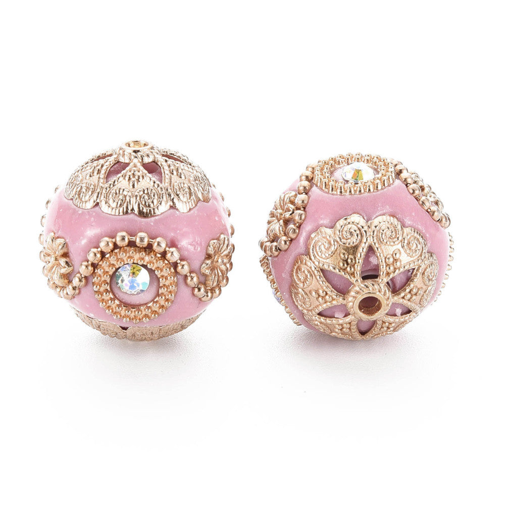 Indonesia Bead Pink/Gold 20MM