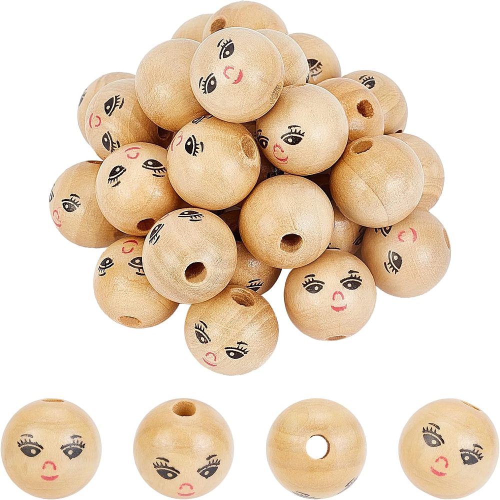 Macrame Wood Bead with Smile Face 21.5x20.5mm Hole: 4.5mm