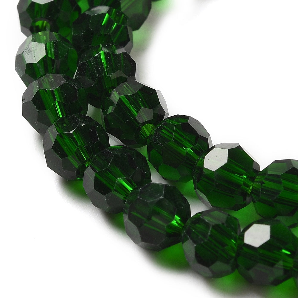 Glass Bead Dark Green Faceted Round 6mm