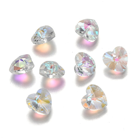 Glass Faceted Heart Clear AB 6pc - Alberta Bead Store