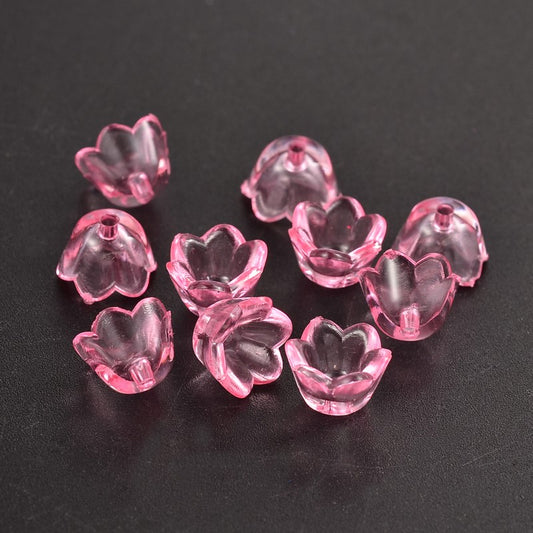 Acrylic Transparent Pink Flower 10x6MM 50pc - Alberta Bead Store