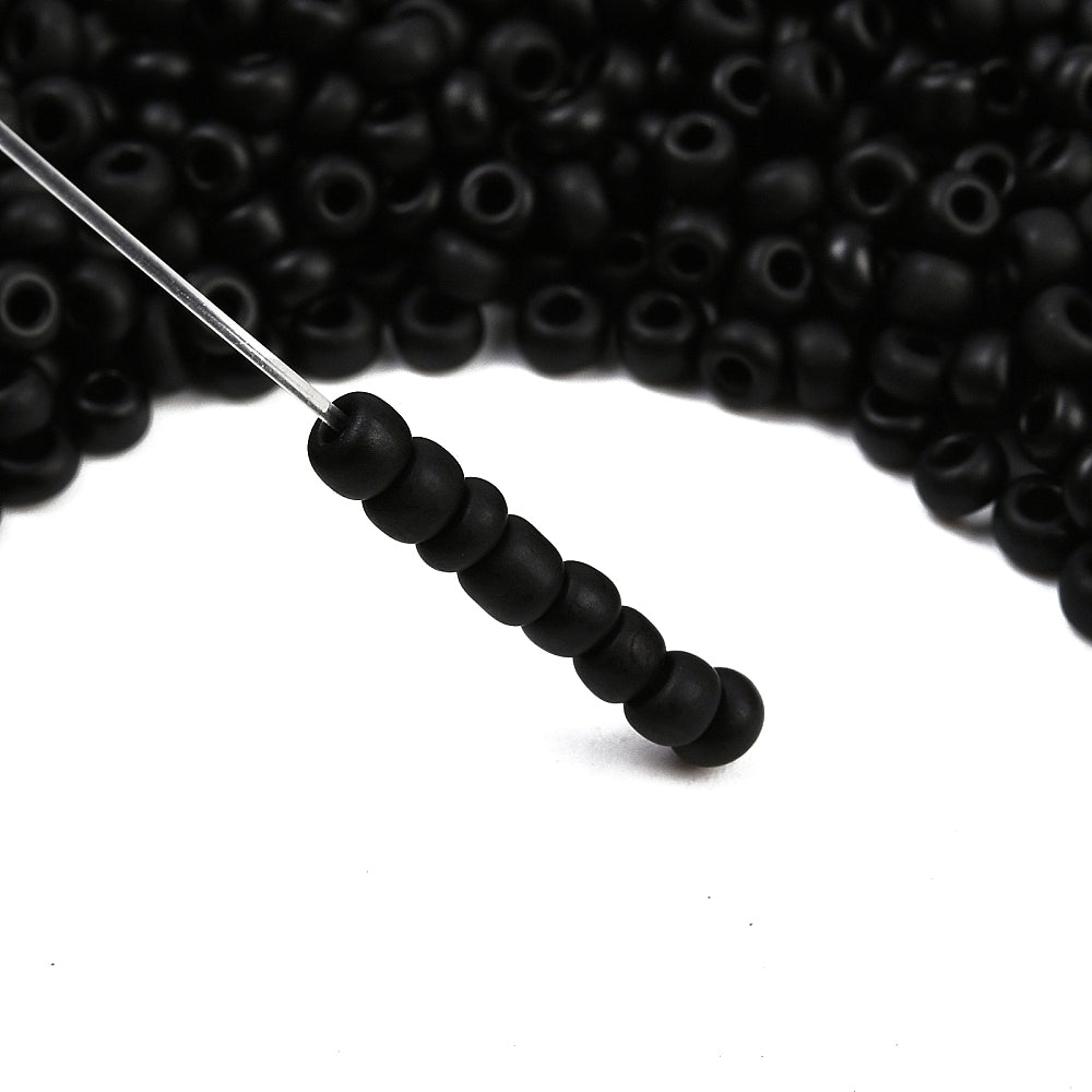 Glass Seed Bead Opaque Black Matt 8/0 50g