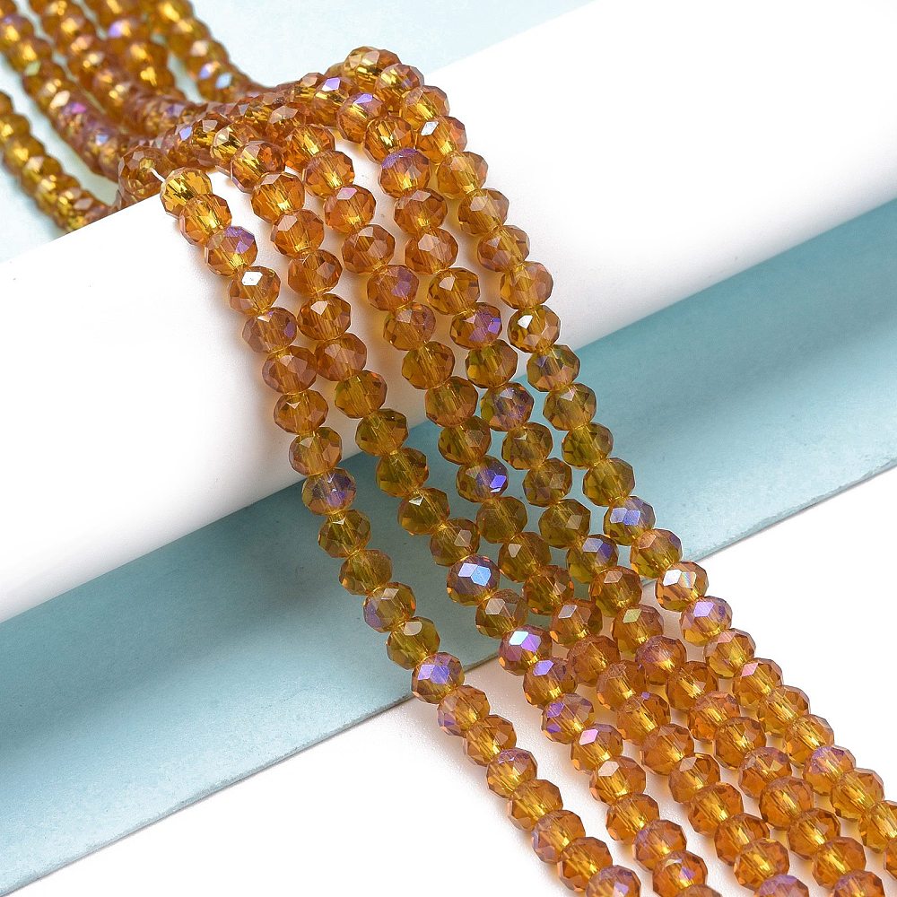 Glass Bead Rondelle Gold Half Rainbow Electroplated 8x6mm