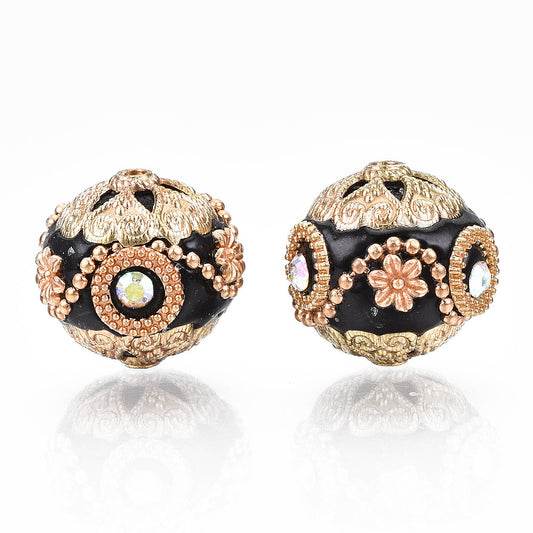Indonesia Bead Black/Gold w/Rhinestone 20mm