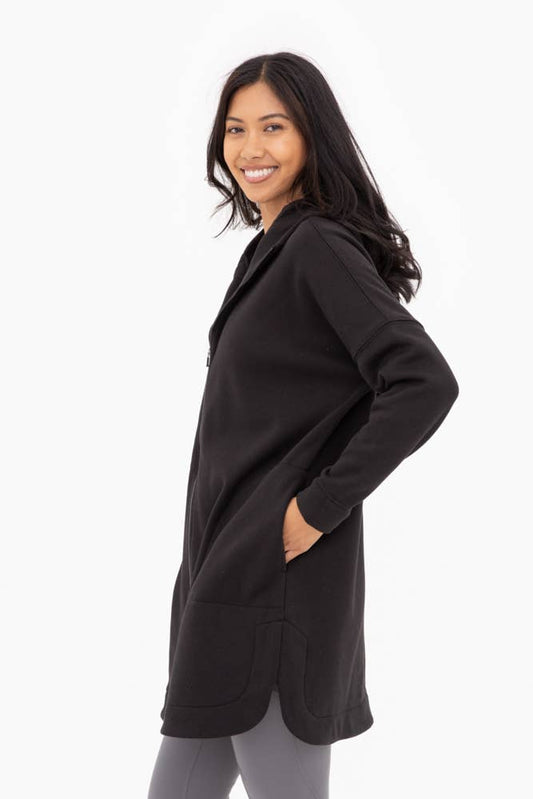 Longline Zip-Up Jacket with Hood Black - Mono B