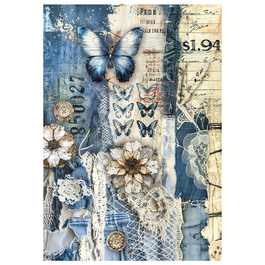 Mixed Media Rice Paper A4 Set 4/Pkg Urban Blue Denim - Ecstasy Crafts